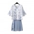 Summer Cheongsam Oversized Women Chiffon Blouse Short Skirt Blue Print Suit Improved Suit Skirt Han Two piece Suit