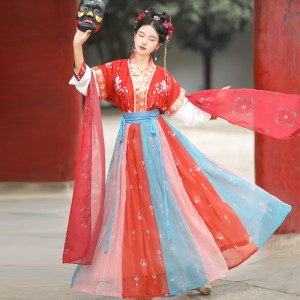 MuQingYao Original Ancient Chinese Costumes Summer Long Sleeve Tang Dynasty Fairy Hanfu Women Elegant Party Cosplay Dress