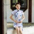 Traditional Chinese Cheongsam Mini Dresses Female Oriental Bride Wedding Qipao Dresses Retro Slim Evening Party Gown