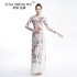 Women Chinese Dance Wear Printing Qipao Mesh Long Sleeve Cheongsam Dresses Classical Dancer Practice White Long Skirt Loose Pant