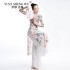 Women Chinese Dance Wear Printing Qipao Mesh Long Sleeve Cheongsam Dresses Classical Dancer Practice White Long Skirt Loose Pant