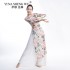 Women Chinese Dance Wear Printing Qipao Mesh Long Sleeve Cheongsam Dresses Classical Dancer Practice White Long Skirt Loose Pant