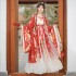 Chinese Traditional Hanfu Dresses Women Ancient Fairy Red Floral Pirnt Costumes Original Han Dynasty Cosplay Stage Clothing