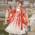 Chinese Traditional Hanfu Dresses Women Ancient Fairy Red Floral Pirnt Costumes Original Han Dynasty Cosplay Stage Clothing