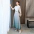 women improved hanfu Dresses chinese folk dance Dresses qipao national flower print chiffon Dresses oriental tea service hanfu