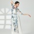 Chinese Hanfu Traditional Women Dresses See-through Top Oriental Classic Gauze Cheongsam Stretch Print Dancer Outfit Qipao Xl