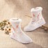 Chinese Hanfu Boots Women Winter Warmth Short White Black Heighten Embroidery Shoes