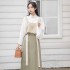 2 Colors 3Pc Improved Ming Dynasty Women Hanfu Dresses Classic White Shirt Spring Autumn Vest Horse Face Skirt Elegant Daily Suit