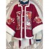 2 Colors Original Ming Dynasty Hanfu Dresses Set Beige Red Fluff Edge Flower Pattern Women Coat Chinese Horse Face Skirt