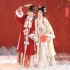 2 Colors Song Dynasty Chinese Women Winter Hanfu Dresses Set Rabbit Theme Sweet Pleated Skirt Elegant Fluff Edge Coat