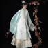 3Pc Original Ming Dynasty Cyan Hanfu Dresses Set Women Embroidered White Long Vest Coat Cyan Gown Classic Horse Face Skirt