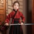 Ancient Hanfu Wuxia Boys Girls Chinese Embroidery Costumes Black Red Performance Clothes 2PCS Full Sets