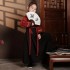 Ancient Hanfu Wuxia Boys Girls Chinese Embroidery Costumes Black Red Performance Clothes 2PCS Full Sets