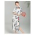 Chinese Classical Dance Modified Cheongsam Vintage Practice Performance Uniform Quartered Sleeves Dresses Split Qipao Dress