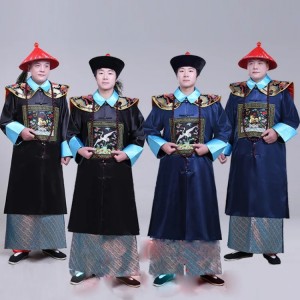 Ancient Military Official Civil Uniform Qing Dynasty Ancient Clothes Men's Cheongsam Sent Hat Buddha Beads Shawl